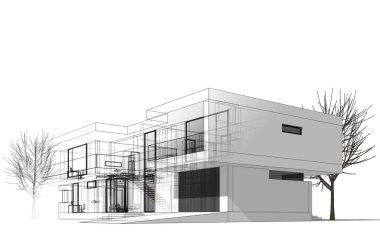 Beyaz arkaplan üzerindeki mimari bina 3d görüntüleme