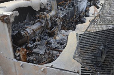 Ukrayna 'da savaş. Rus ordusunun saldırısından sonra Kyiv bölgesinde yıkılan binalar. Rus işgalinin Ukrayna 'daki sonuçları. Kyiv bölgesi, Ukrayna, Haziran 2022