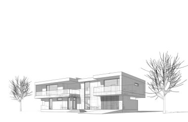 Beyaz arkaplan üzerindeki mimari bina 3d görüntüleme