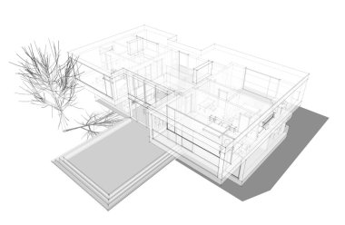Beyaz arkaplan üzerindeki mimari bina 3d görüntüleme