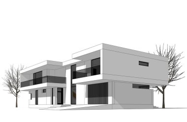 Beyaz arkaplan üzerindeki mimari bina 3d görüntüleme