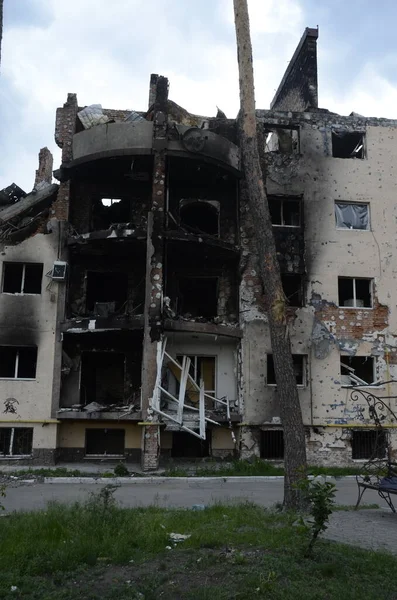 War Ukraine Destroyed Buildings Kyiv Region Russian Army Attack Consequences — Stock Photo, Image