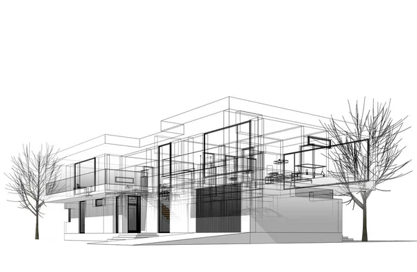 建筑3D在白色背景上的渲染说明 — 图库照片