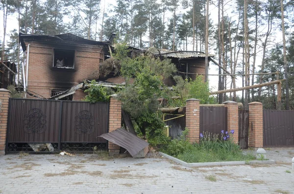 Ukrayna Savaş Rus Ordusunun Saldırısından Sonra Kyiv Bölgesinde Yıkılan Binalar — Stok fotoğraf