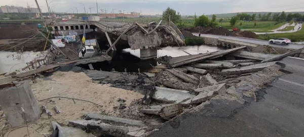 Wojna Ukrainie Zniszczył Budynki Rejonie Kijowa Ataku Rosyjskiej Armii Konsekwencje — Zdjęcie stockowe