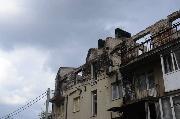 War Ukraine Destroyed Buildings Kyiv Region Russian Army Attack Consequences — Stock Photo, Image