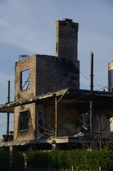 Ukrayna Savaş Rus Ordusunun Saldırısından Sonra Kyiv Bölgesinde Yıkılan Binalar — Stok fotoğraf