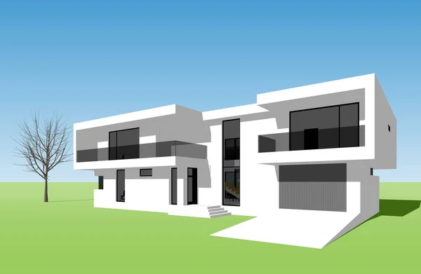 architecture building 3d render illustration on white background