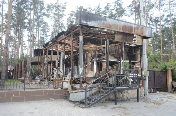 Oorlog Oekraïne Vernietigde Gebouwen Regio Kiev Russische Aanval Gevolgen Van — Stockfoto