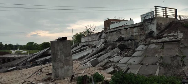 Wojna Ukrainie Zniszczył Budynki Rejonie Kijowa Ataku Rosyjskiej Armii Konsekwencje — Zdjęcie stockowe