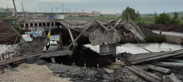 Krieg Der Ukraine Zerstörte Brücke Irpin Region Kiew Nach Einem — Stockfoto