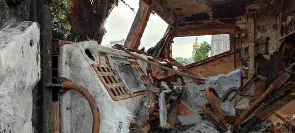 Kyiv Ukraine May 2022 Destroyed Russian Armored Vehicles Exhibition Mykhailivska — Stock Photo, Image