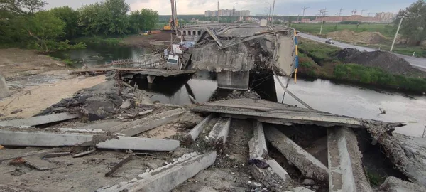 Ukrayna Savaş Rus Istilacılar Saldırdıktan Sonra Irpin Kyiv Bölgesinde Yıkılmış — Stok fotoğraf