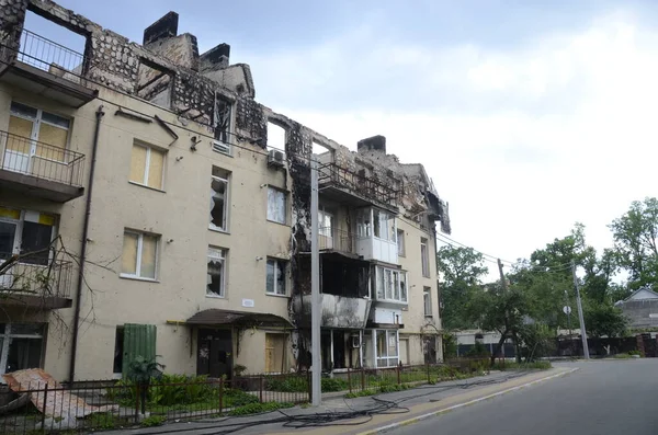 War Ukraine Destroyed Buildings Kyiv Region Russian Army Attack Consequences — Stock Photo, Image