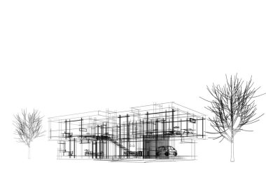 Beyaz arkaplan üzerindeki mimari bina 3d görüntüleme