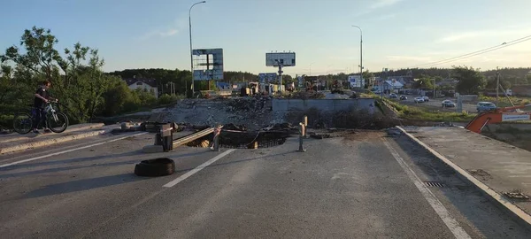 Война Украине Разрушенный Мост Ирпине Киевская Область После Нападения Русских — стоковое фото