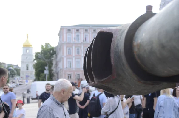 Kiev Ucrânia Maio 2022 Veículos Blindados Russos Destruídos Exposição Praça — Fotografia de Stock