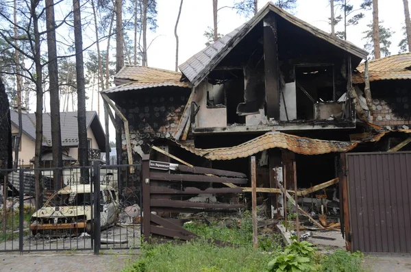 Guerra Ucrania Destruyó Edificios Región Kiev Después Del Ataque Del —  Fotos de Stock