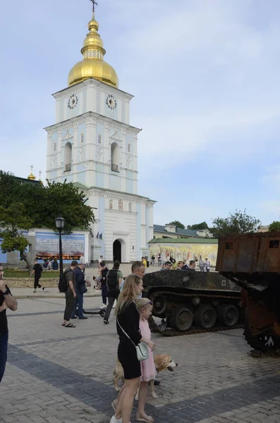 Kiev Ucrânia Maio 2022 Veículos Blindados Russos Destruídos Exposição Praça — Fotografia de Stock