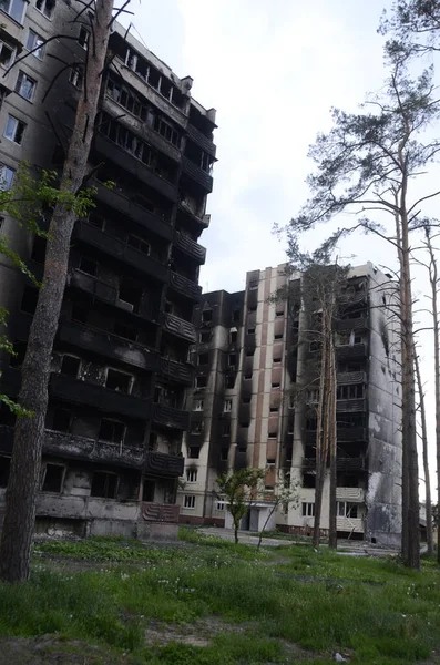 Guerra Ucraina Edifici Distrutti Nella Regione Kiev Dopo Attacco Dell — Foto Stock