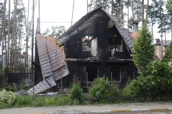 War Ukraine Destroyed Buildings Kyiv Region Russian Army Attack Consequences — Stock Photo, Image