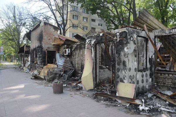 Oorlog Oekraïne Vernietigde Gebouwen Regio Kiev Russische Aanval Gevolgen Van — Stockfoto