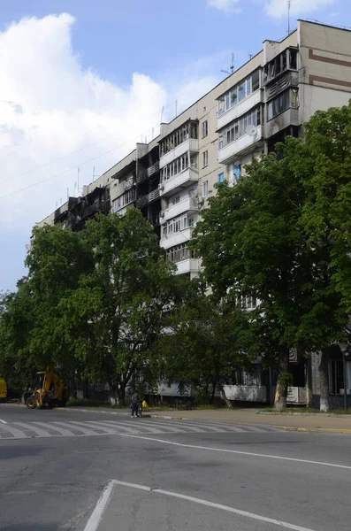 Guerra Ucrania Destruyó Edificios Región Kiev Después Del Ataque Del — Foto de Stock