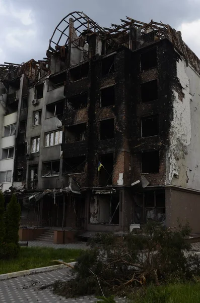 War Ukraine Destroyed Buildings Kyiv Region Russian Army Attack Consequences — Stock Photo, Image