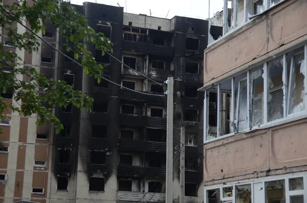 Guerra Ucrania Destruyó Edificios Región Kiev Después Del Ataque Del — Foto de Stock