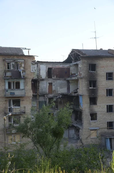 Guerra Ucraina Edifici Distrutti Nella Regione Kiev Dopo Attacco Dell — Foto Stock