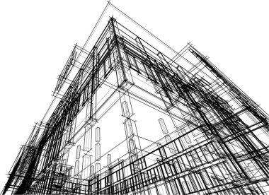 Beyaz arkaplan üzerindeki mimari bina 3d görüntüleme