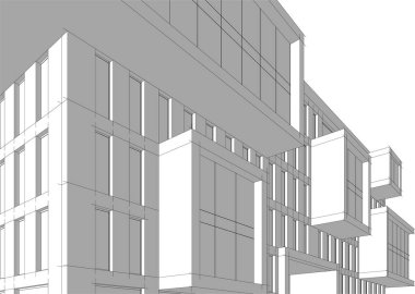 Beyaz arkaplan üzerindeki mimari bina 3d görüntüleme