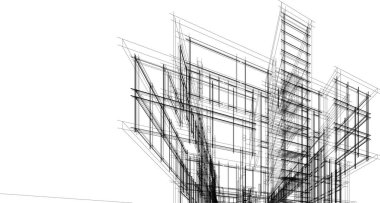 Beyaz arkaplan üzerindeki mimari bina 3d görüntüleme