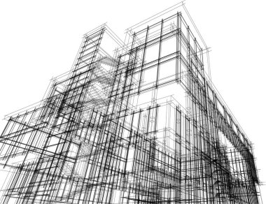 Beyaz arkaplan üzerindeki mimari bina 3d görüntüleme