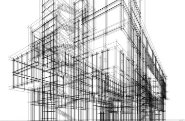 Beyaz arkaplan üzerindeki mimari bina 3d görüntüleme