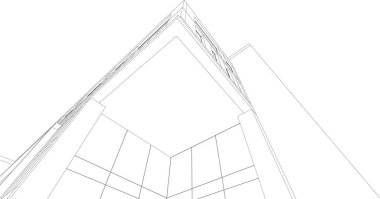 Beyaz arkaplan üzerindeki mimari bina 3d görüntüleme