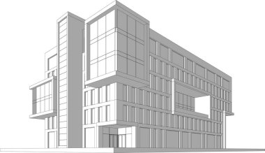 Beyaz arkaplan üzerindeki mimari bina 3d görüntüleme