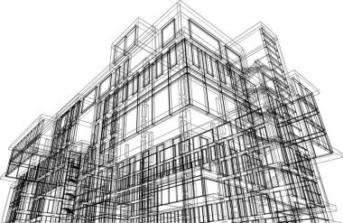 Beyaz arkaplan üzerindeki mimari bina 3d görüntüleme