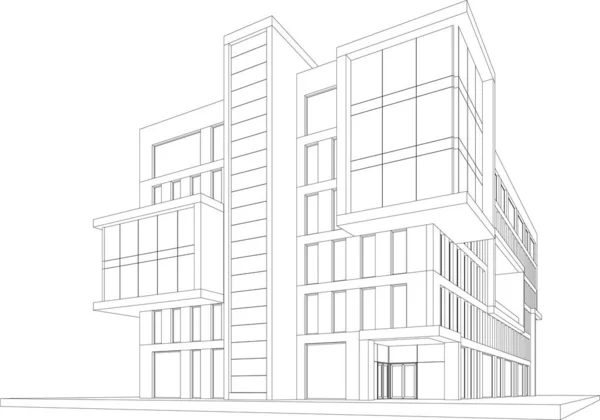 Architektur Gebäude Darstellung Auf Weißem Hintergrund — Stockvektor