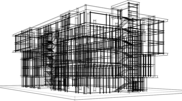 Architecture Bâtiment Rendu Illustration Sur Fond Blanc — Image vectorielle