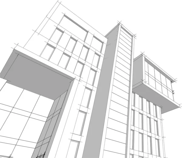 Architecture Bâtiment Rendu Illustration Sur Fond Blanc — Image vectorielle