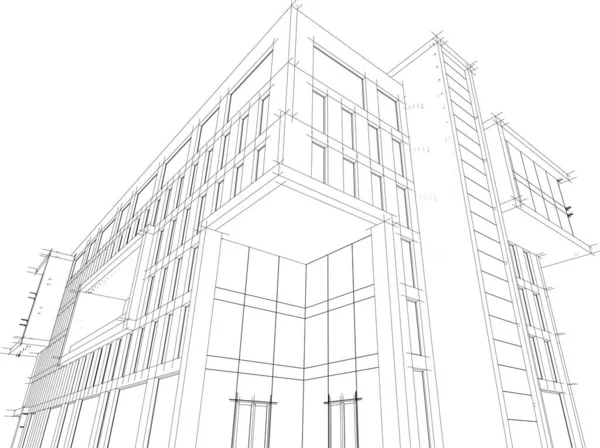 Beyaz Arkaplan Üzerindeki Mimari Bina Görüntüleme — Stok Vektör