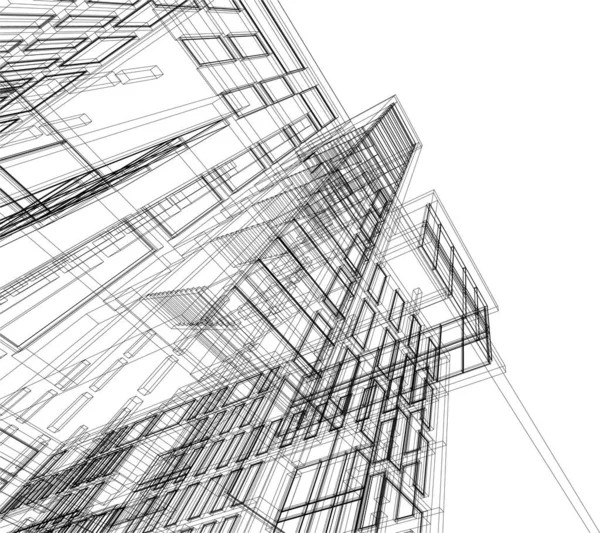 Arkitektur Byggnad Render Illustration Vit Bakgrund — Stock vektor