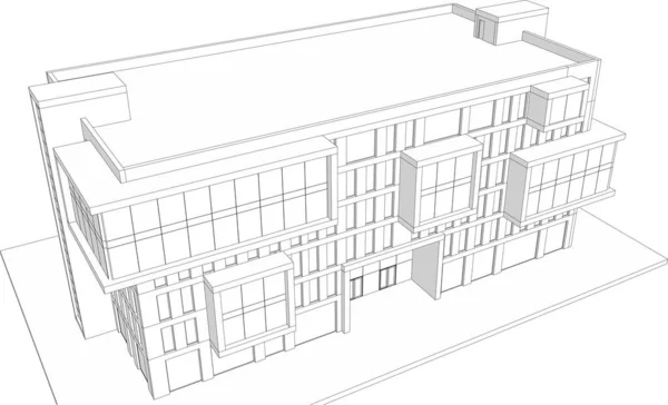 Architettura Edificio Rendering Illustrazione Sfondo Bianco — Vettoriale Stock