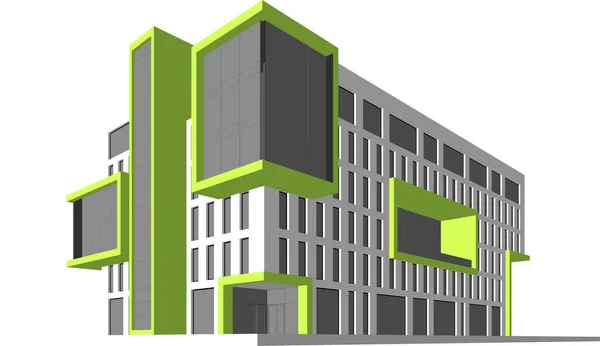 Architettura Edificio Rendering Illustrazione Sfondo Bianco — Vettoriale Stock