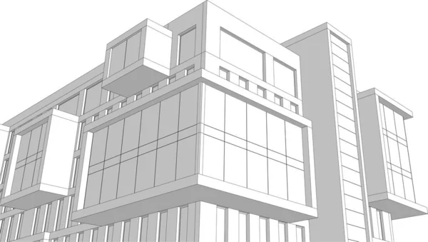 Arquitectura Edificio Render Ilustración Sobre Fondo Blanco — Archivo Imágenes Vectoriales