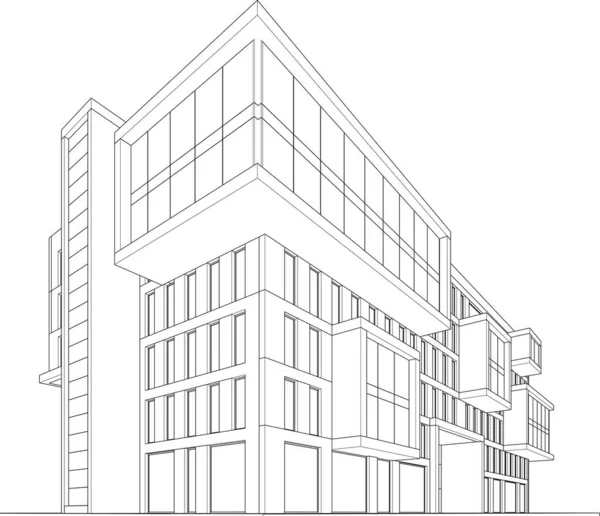 Architettura Edificio Rendering Illustrazione Sfondo Bianco — Vettoriale Stock