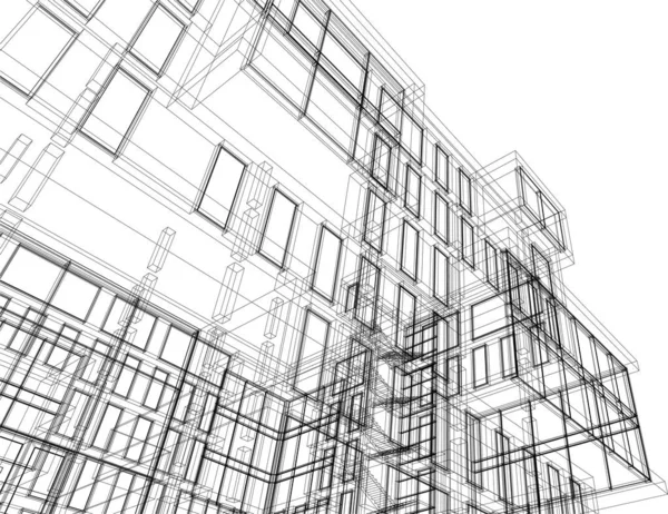 Architecture Bâtiment Rendu Illustration Sur Fond Blanc — Image vectorielle