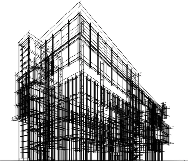 Architettura Edificio Rendering Illustrazione Sfondo Bianco — Vettoriale Stock