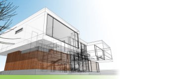 Beyaz arkaplan üzerindeki mimari bina 3d görüntüleme